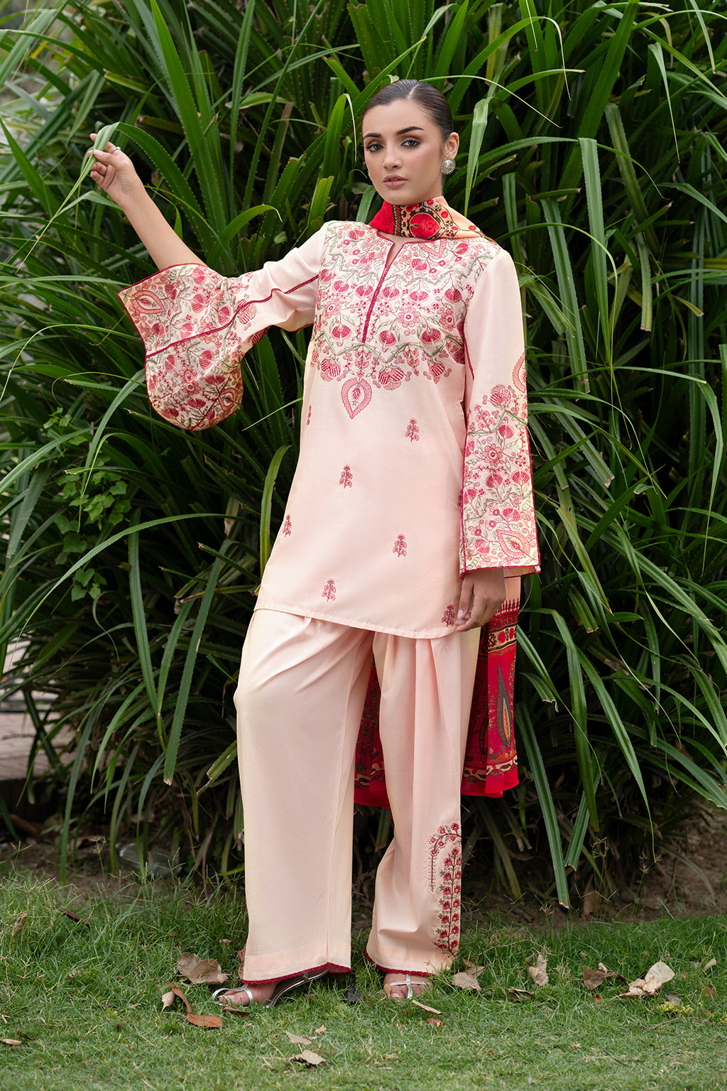 Baby Pink Embroidered Lawn Suit front side design for Women