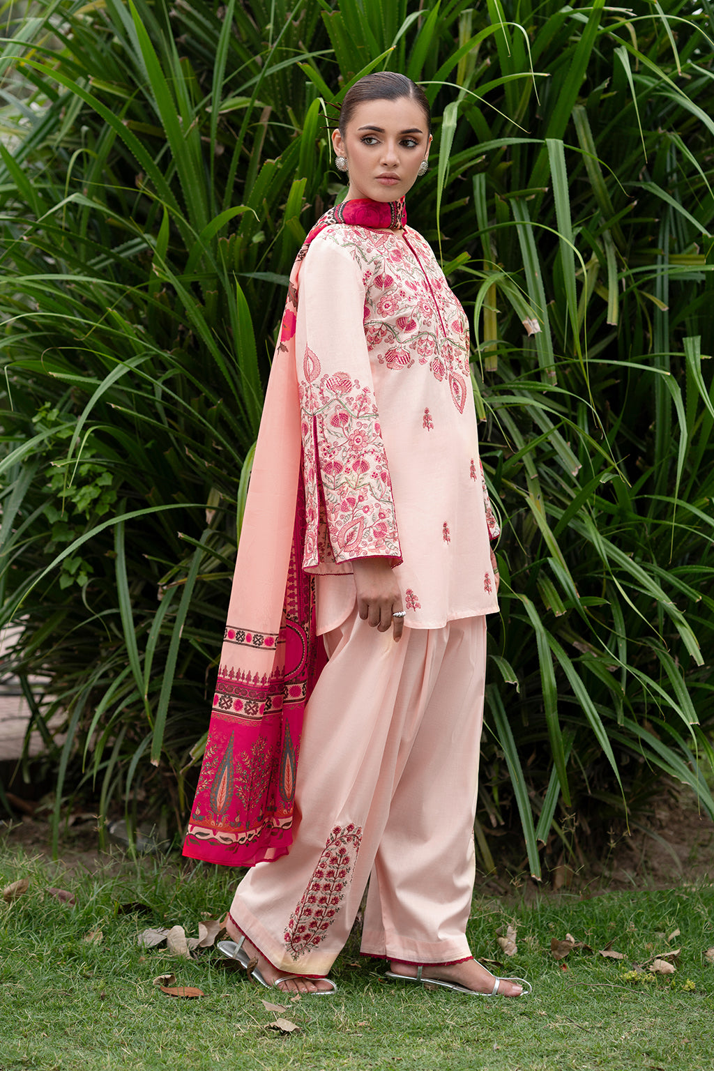 Baby Pink Embroidered Lawn Suit right side design for Women