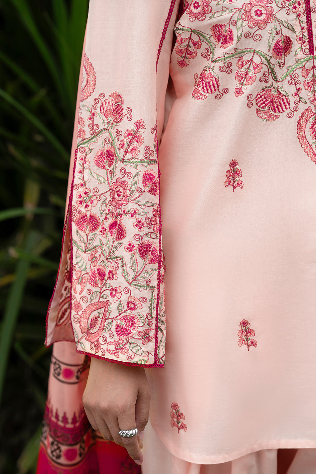 Baby Pink Embroidered Lawn Suit arm design for Women